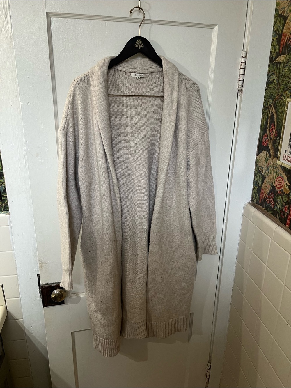 Z Supply Open-Front Long Duster Cardigan Sweater Cream Medium EUC